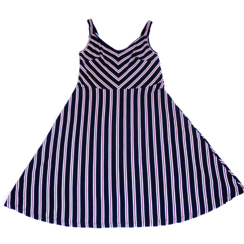 Dress Junior Jumper Sundress Sleeveless Stretchy Jersey Knit stripe retro summer